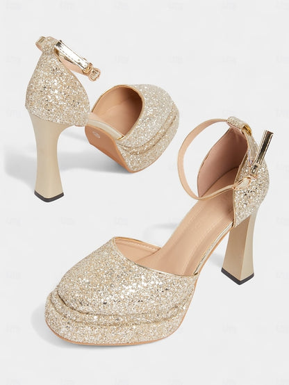 Platform Glitter High Women's Heels Gold