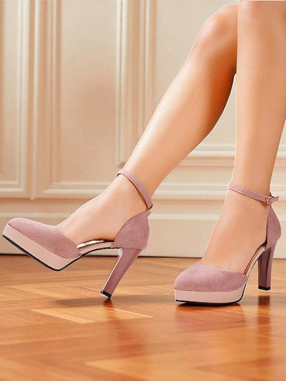 Platform High Strap Women's Burgundy Suede Heel 1950s Ankle