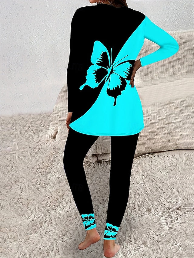 Women's T Shirt Pants Sets Long Sleeve Crew Neck Round Neck