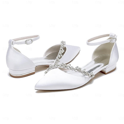 Flats Elegant Women's Toe White Pointed Wedding Satin –