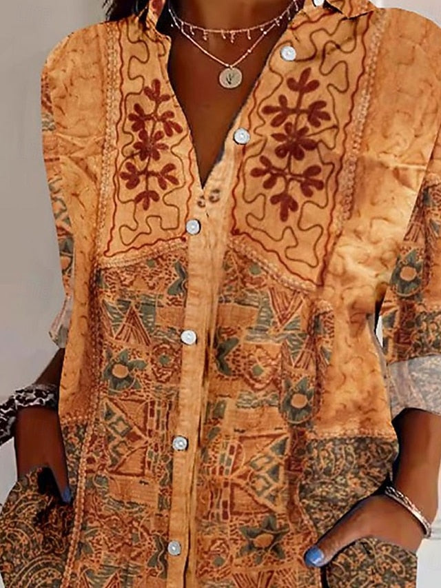 Women's Shirt Linen Like Breathable Lightweight Button Down