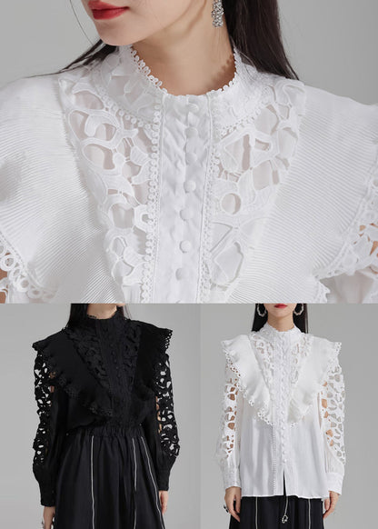 White Cotton Out Hollow Stylish Shirts Button Spring