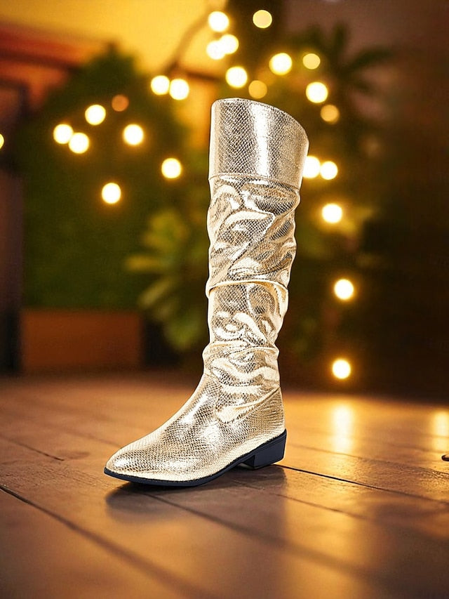 Boots Party Shiny Women's Knee High Slouch Metallic Gold -