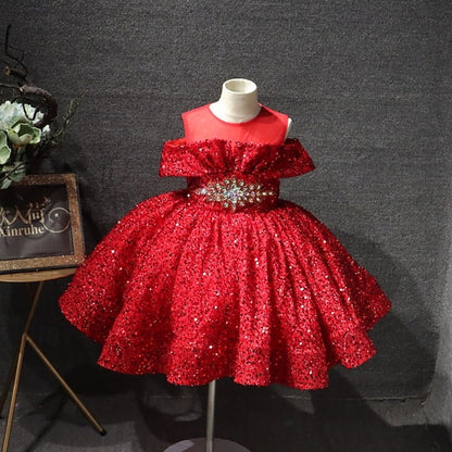 Girls' Sleeve Party Solid Kids Dress Color Short