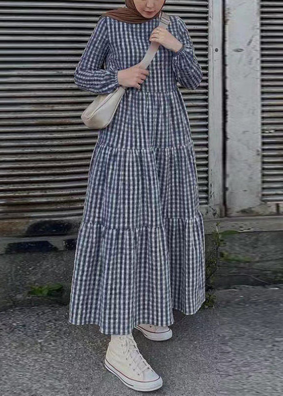 Cotton Dresses Simple Plaid Spring Maxi Green