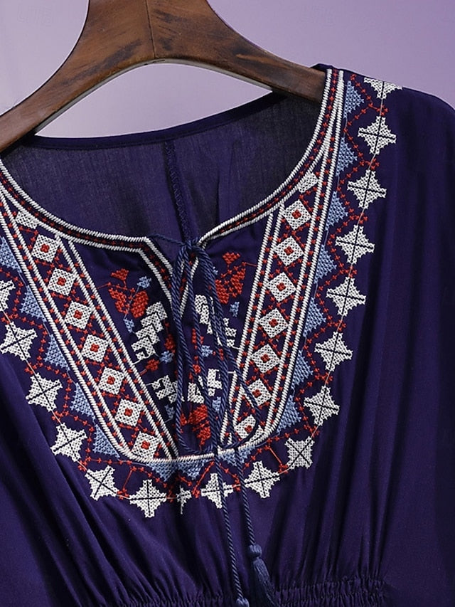 Women's Blouse Lace Embroidered Solid Color Bohemia
