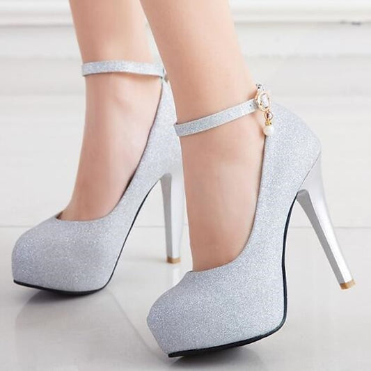 Platform Ankle with Heels Silver Women's Stiletto Glitter
