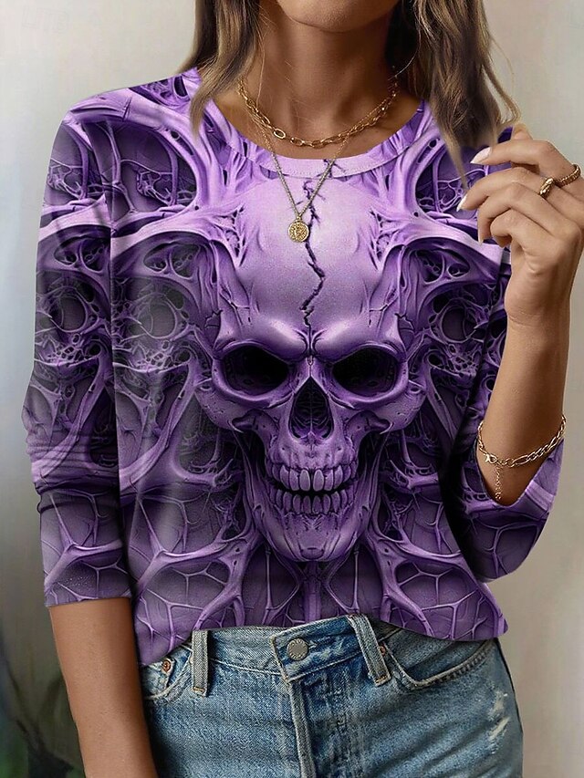Women's T Shirt Skulls Graphic Vintage Fashion Stylish Long