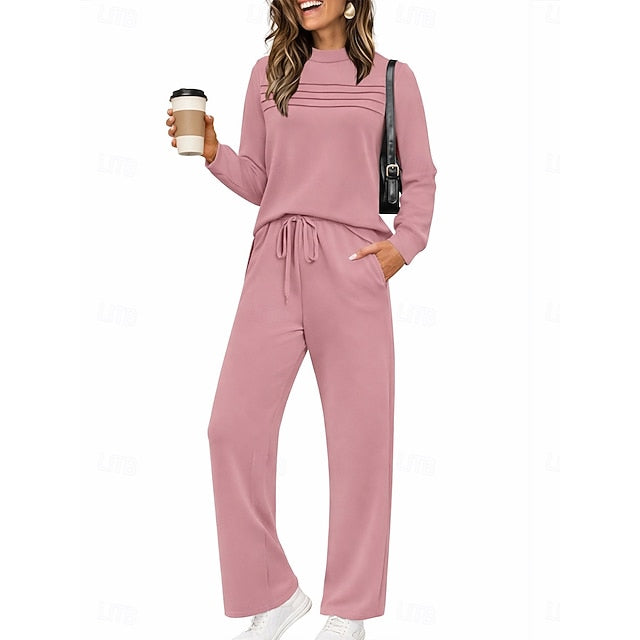 Women's Tracksuit Pants Sets Long Sleeve Crew Neck Plain