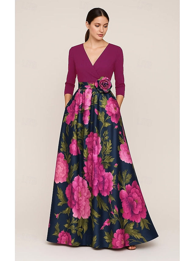 Gown Bride Evening of A-Line the Print Elegant Mother Floral