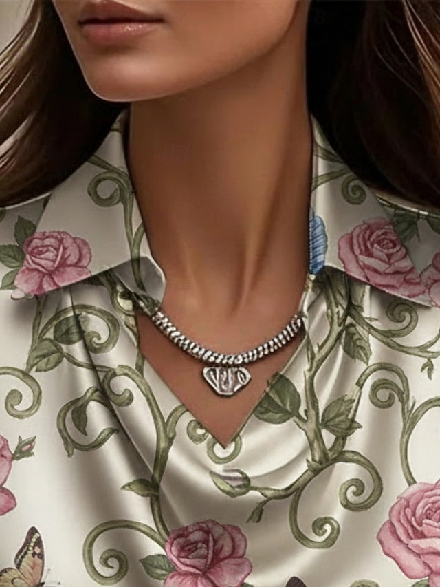 Women's Shirt Print Draped Floral Elegant Stylish Casual