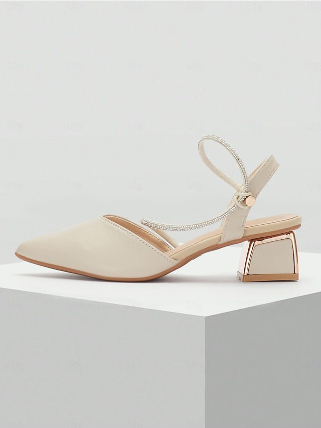 Toe with Slingback Women's Heels Rhinestone Pointed Elegant