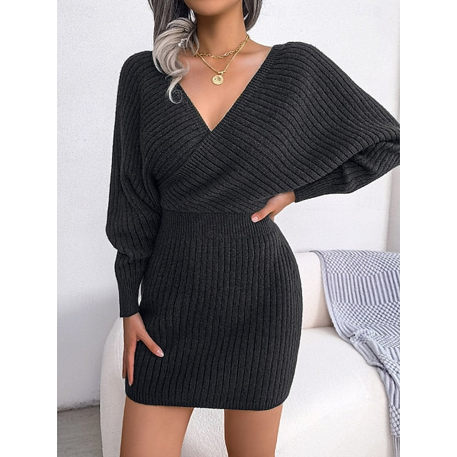 Women's Sweater Sweater Dress Casual Soft Pure Color Ribbed