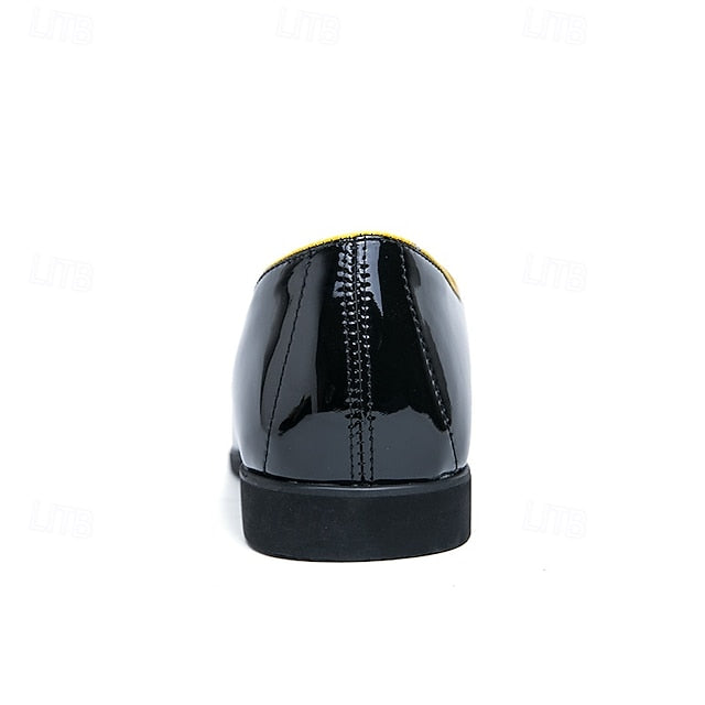 Patent Faux with Trim Loafers Yellow Men's Leather Black