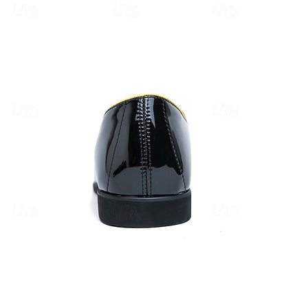 Patent Faux with Trim Loafers Yellow Men's Leather Black