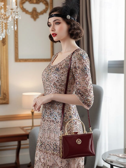 Burgundy with Evening Handbag Women's Patent Gold Leather