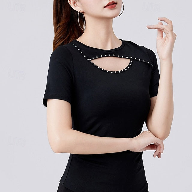 Latin Dance Top Hollow-out Pure Color Splicing Women's