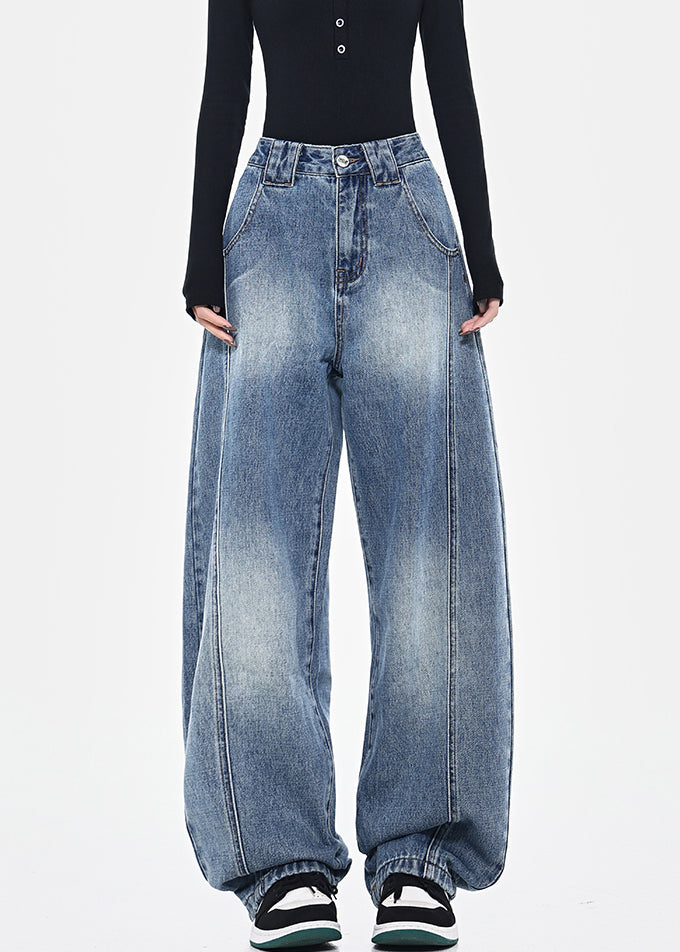 Pants Fashion Pockets High Spring Blue Patchwork Waist Denim