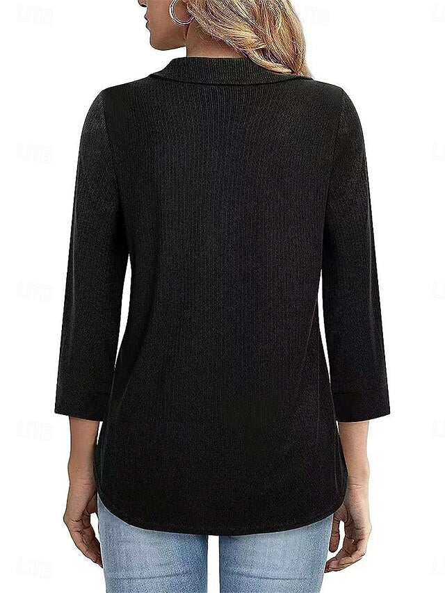 Women's Polo Shirts Patchwork Zipper Solid Color Basic
