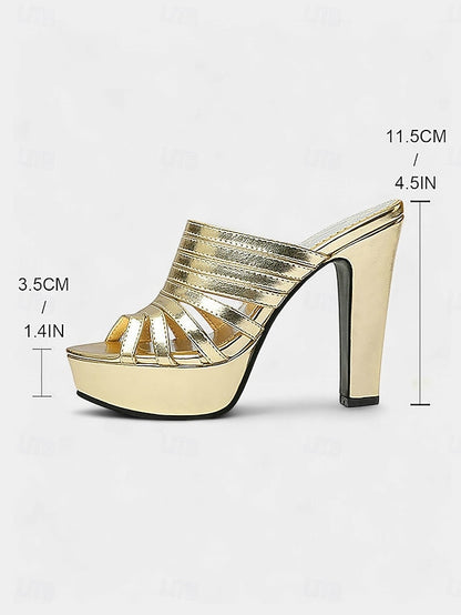 Mule Platform Women's Heels White Strappy - Open-Toe