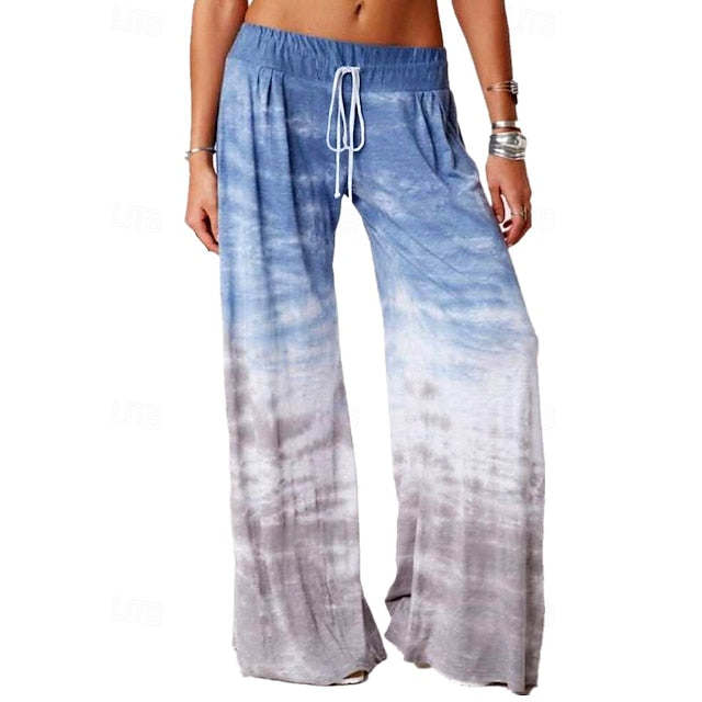 Women's Wide Leg Chinos Casual Full Length Natural Tie Dye