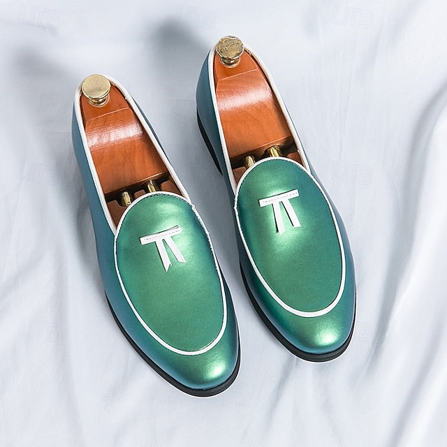 Patent Faux with Trim Loafers Yellow Men's Leather Black