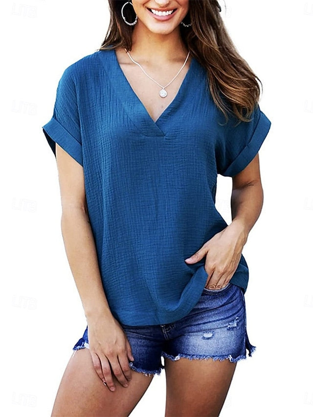 Women's T Shirt Plain Fashion Casual Short Sleeve V Neck