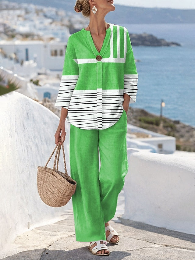 Women's Two Piece Sets Linen Like Pants Sets Bolero Top 3/4