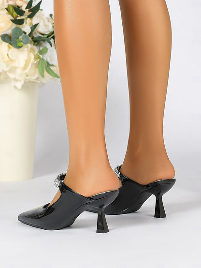 Heeled Women's Rhinestone Embellished Slip-On Pointed-Toe
