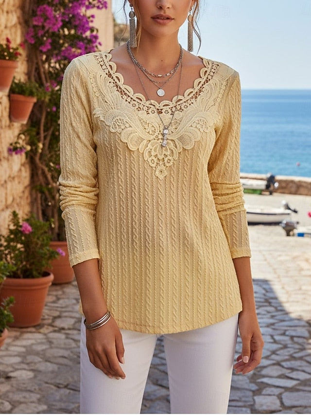 Women's Shirt Blouse Lace Tops Lace Plain Stylish Basic
