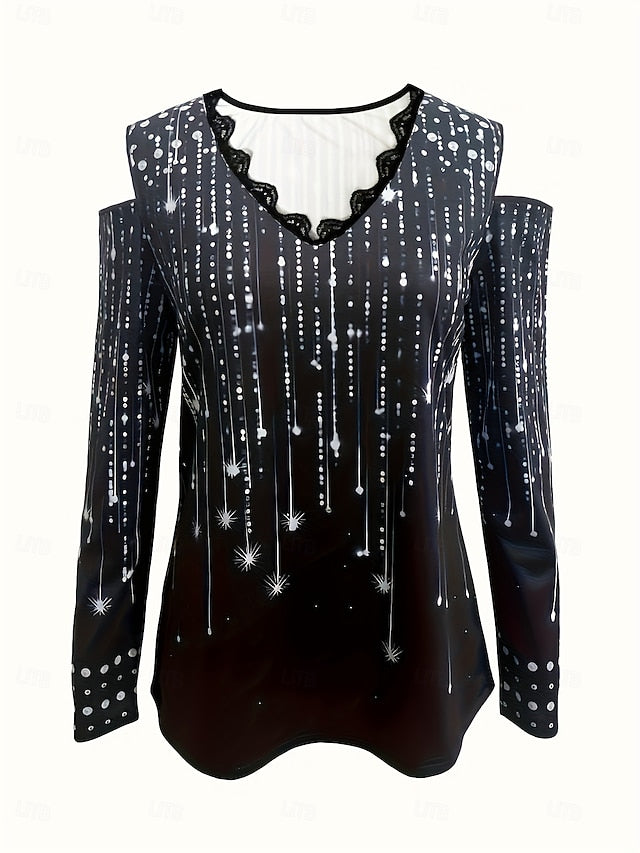 Women's Blouse Cut Out Print Daily Stylish Long Sleeve V
