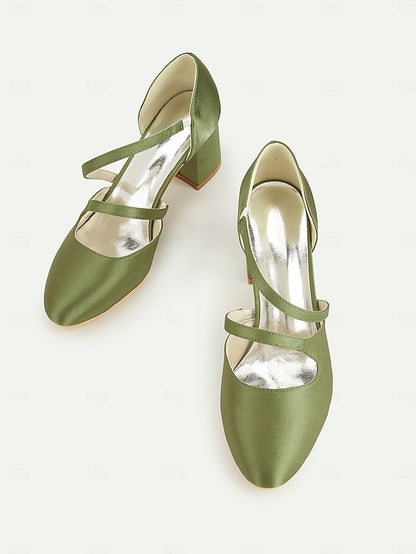 Satin Women's Mary 1950s Heels Jane Elegant Green – Block