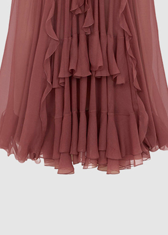 Chiffon Patchwork Tops Brick French Fall Ruffled Shirt Red