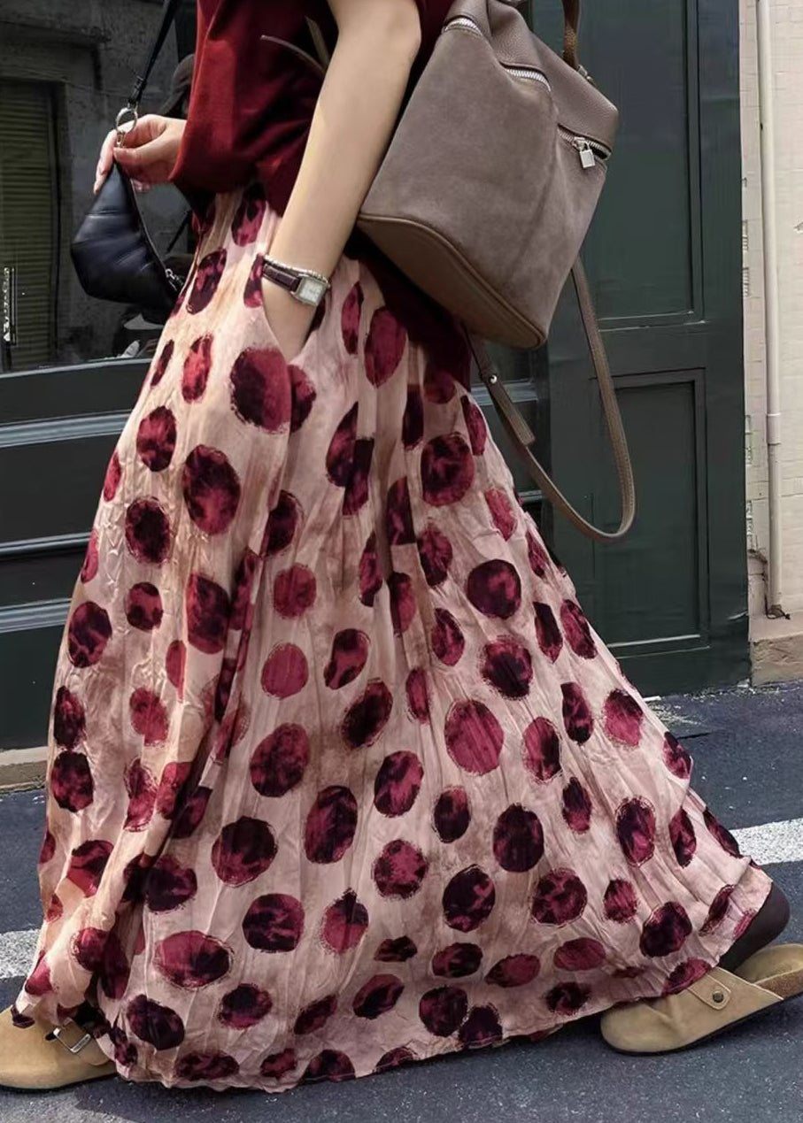 Waist Elastic Skirts Print Cotton Pink Summer