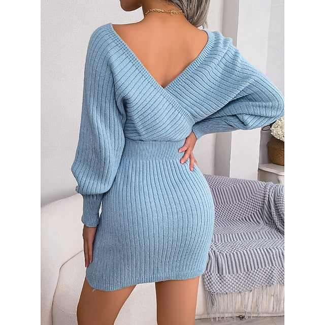 Women's Sweater Sweater Dress Casual Soft Pure Color Ribbed