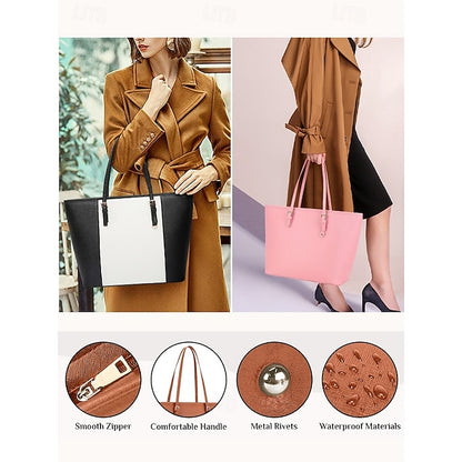 - Women's Faux Tote Brown Bag Leather Classic Large