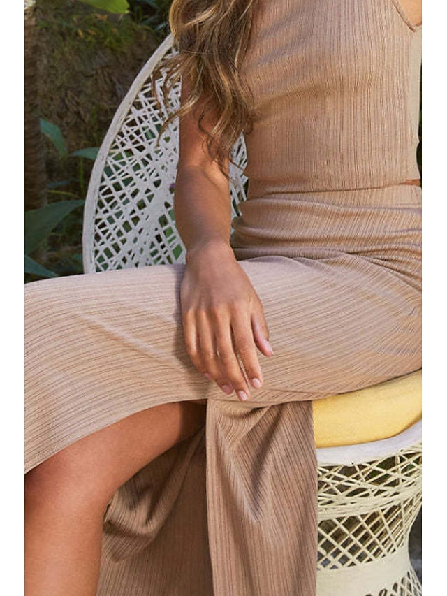 Women's Casual Midi Mid Rise Skirts Plain Split Ends