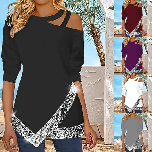 Women's Blouse Sequins Patchwork Solid Color Stylish Casual