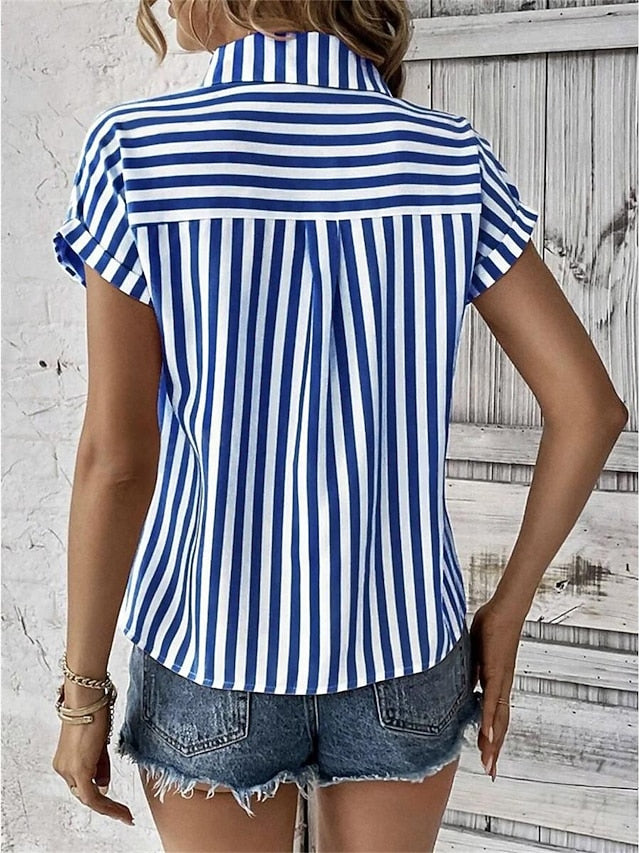 Women's Shirt Blouse Stylish Modern Striped Buttons Print