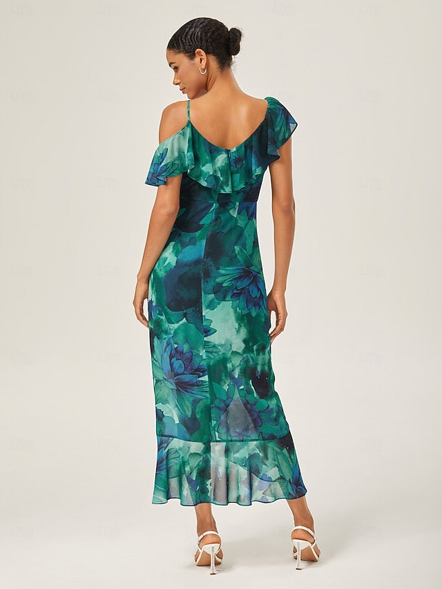 Chiffon Ruffled Tie-Front Midi Dress