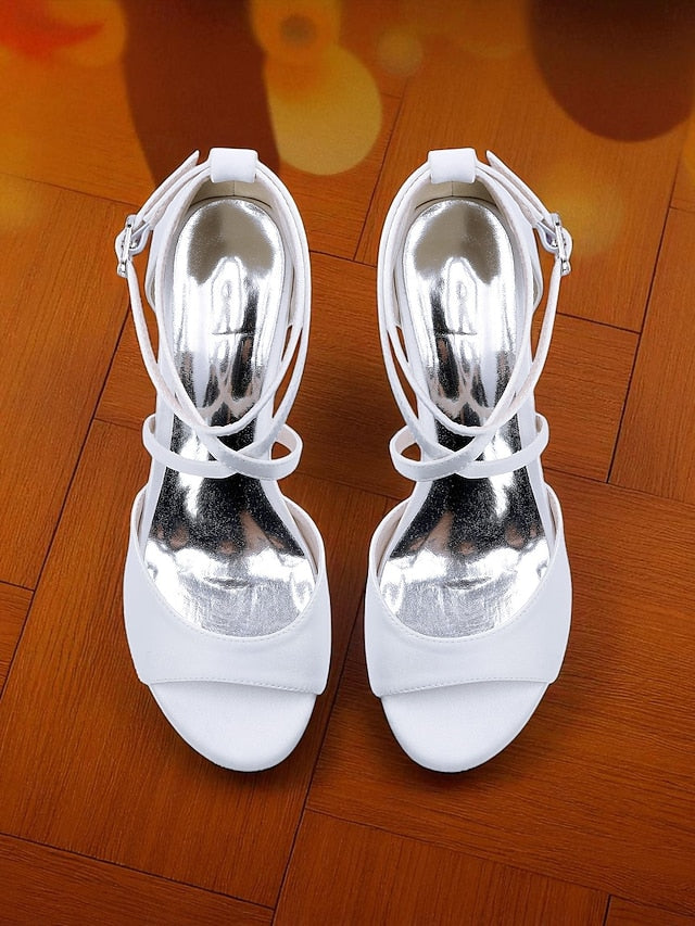 Block with Elegant Strap - Satin Sandals Ankle Heel Women's