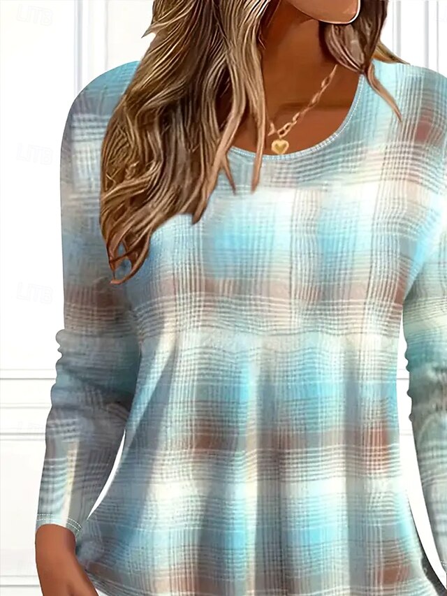 Women's T Shirt Print Graphic Plaid Vintage Stylish Classic