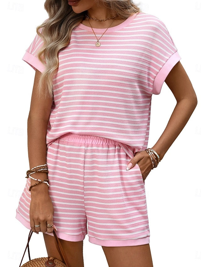 Women's Two Piece Sets Shorts Sets Short Sleeve Crew Neck