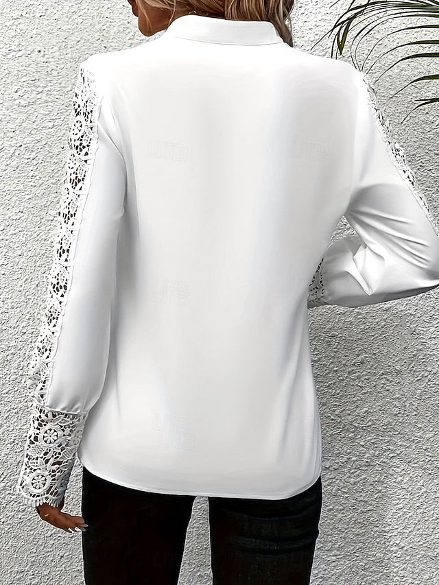 Women's Shirt Blouse Lace Patchwork Solid Color Basic