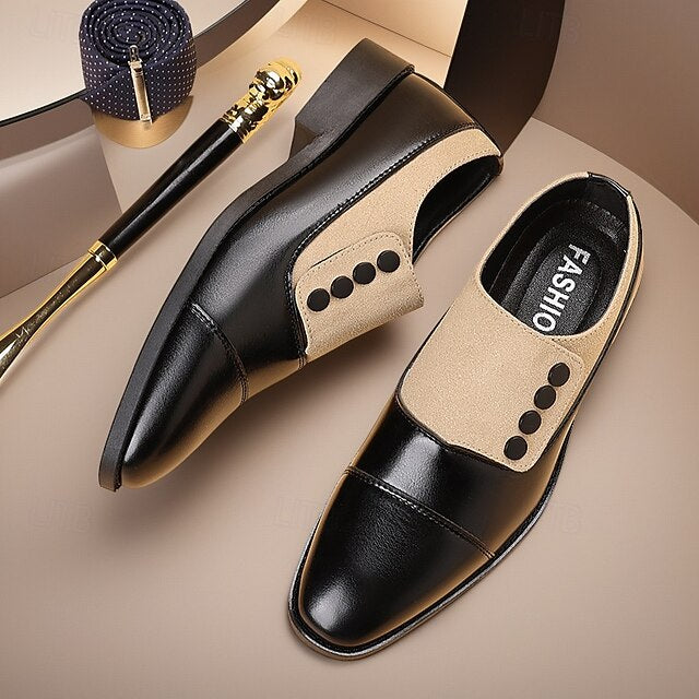 Black Classic Slip-On Shoes Button Men's Decor
