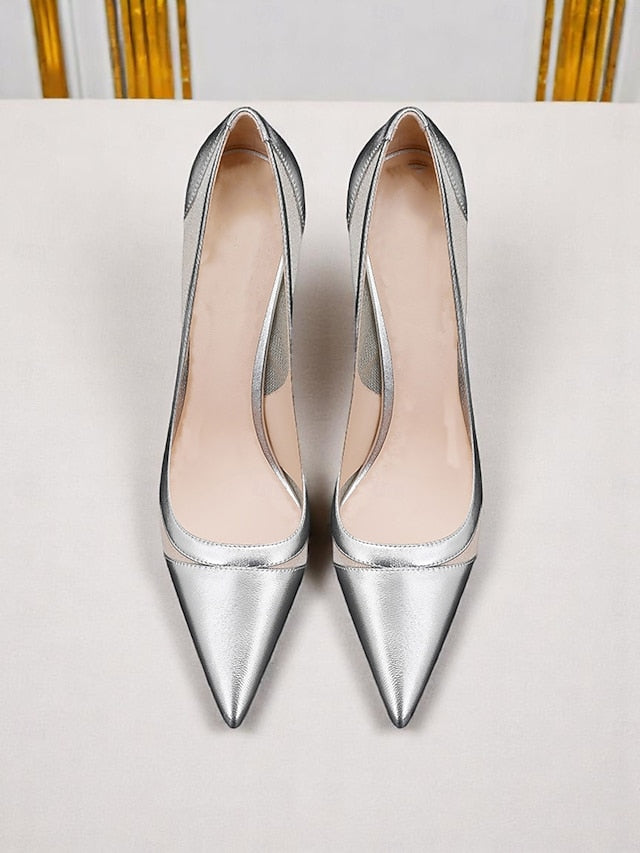 with Women's Pointed Suede Detailing Toe Pumps Nude Mesh