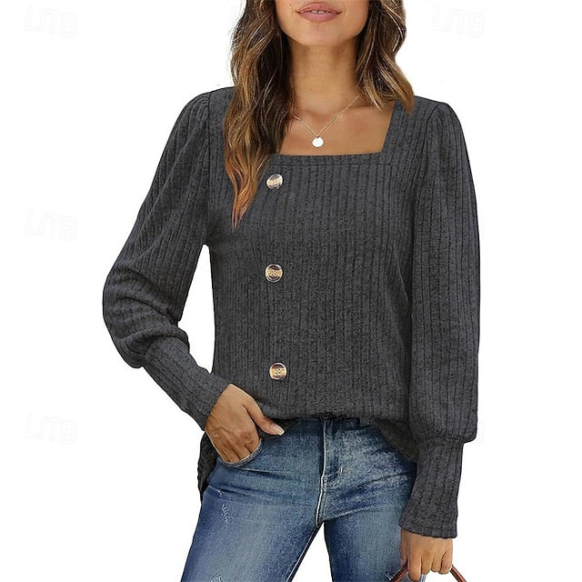 Women's Texture Blouse T Shirt Tee Top Buttons Plain