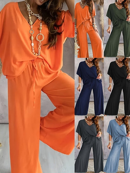 Women's Two Piece Sets Pants Sets Bolero Top Short Sleeve V
