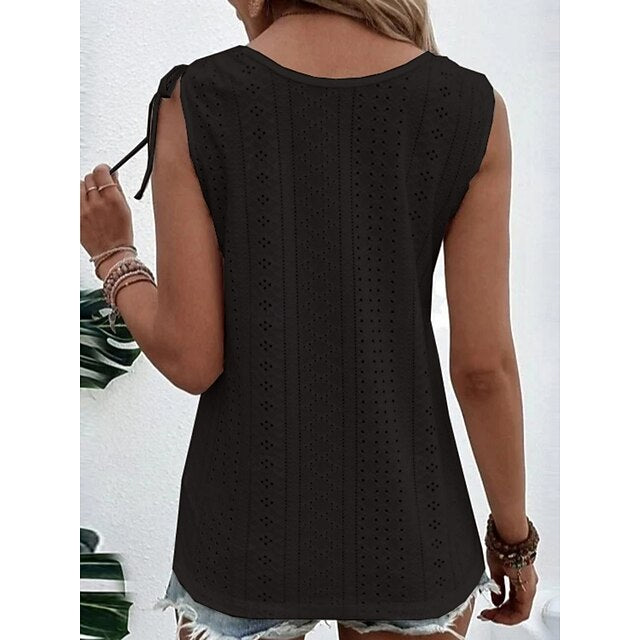 Women's Tank Top Eyelet Buttons Plain Fashion Stylish