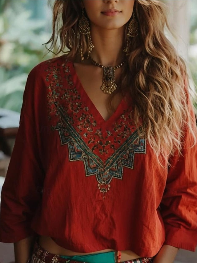 Women's Blouse Print Floral Graphic Geometric Bohemia